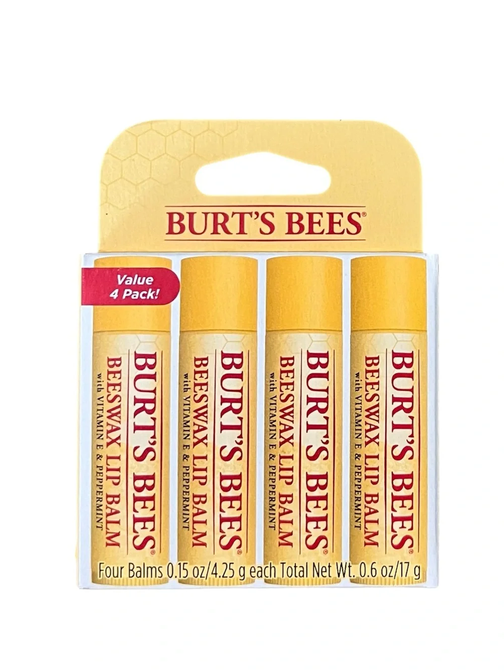 Burt's Bees Beeswax Lip Balm 4 Count